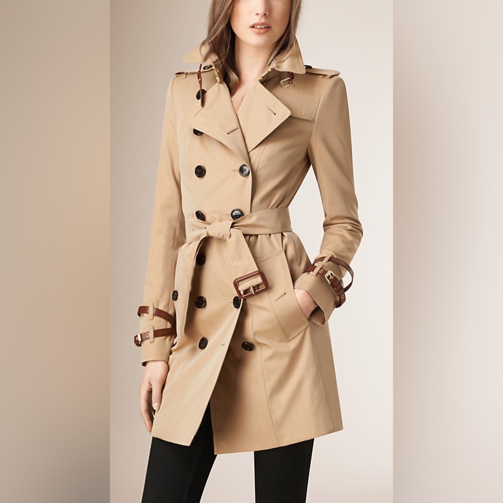 Burberry London Gabardine Leather-Detail Trench Coat